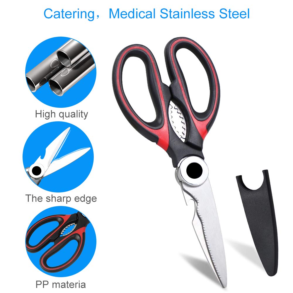 Anyuwen Kitchen Shears with Blade Cover, Stainless Steel Ultra Sharp kitchen scissors, Heavy Duty Kitchen Utility Scissors for Cutting-Chicken Poultry Fish Meat-Bottle cap-Vegetables-Walnut, Red Black: Buy Online at Best Price in UAE -