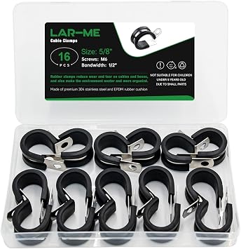 16 Pcs 5/8 Inch Stainless Steel Cable Clamps, Rubber Clamps, Clamp Tools, Cable Clips for Wire, Tube, Pipe, Cord or Hose Installation
