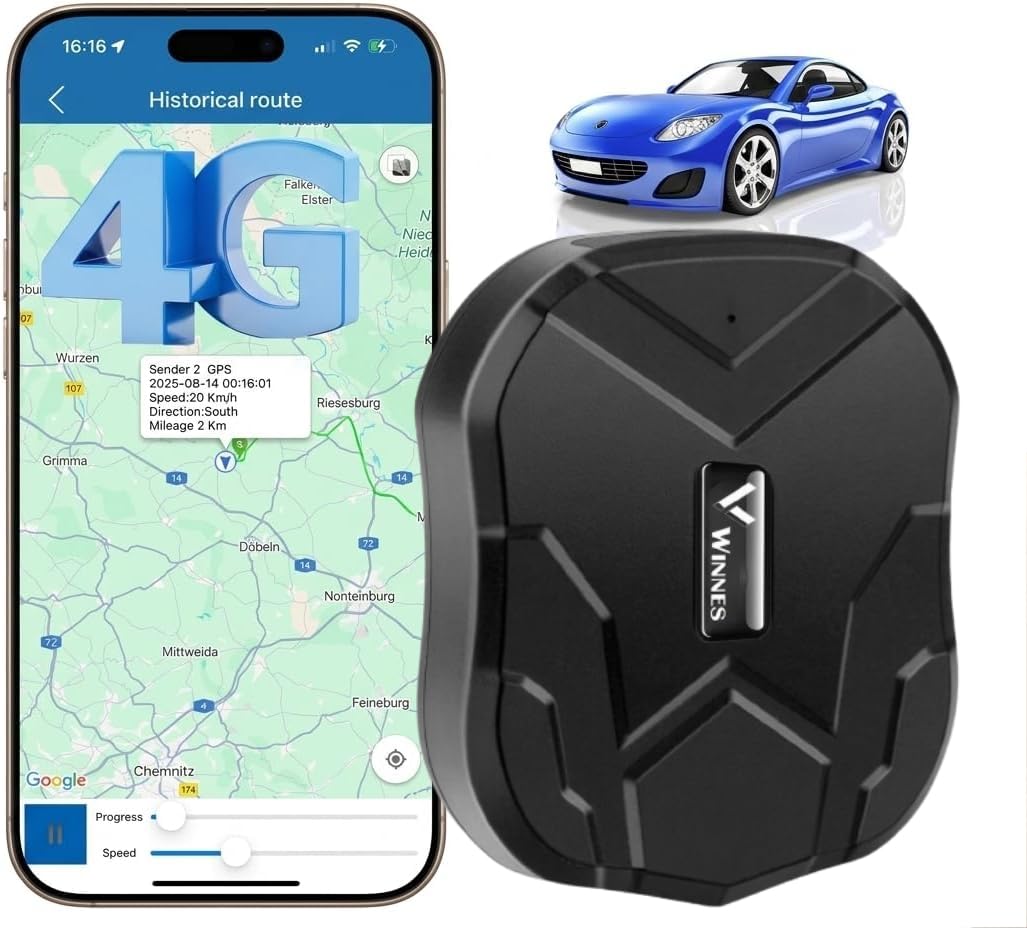 Winnes 4G Localizzatore GPS 4G GPS Tracker per Auto con Magnetico Antifurto per Auto Moto Camper Barca, Allarme Geo-Fence, Monitoraggio in Tempo Reale, App Gratuita, 6 Mesi di Cronologia 4GTK905