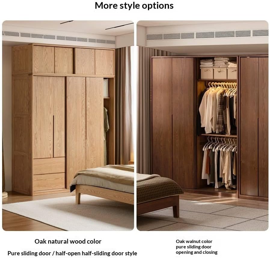 GVAwood Oak Solid Wood Modern Style Wardrobe with Sliding Door 70.9x24.4x86.6 inch / 180x62x220 cm/Walnut Color/Wardrobe Semi-Sliding/Semi-Opening