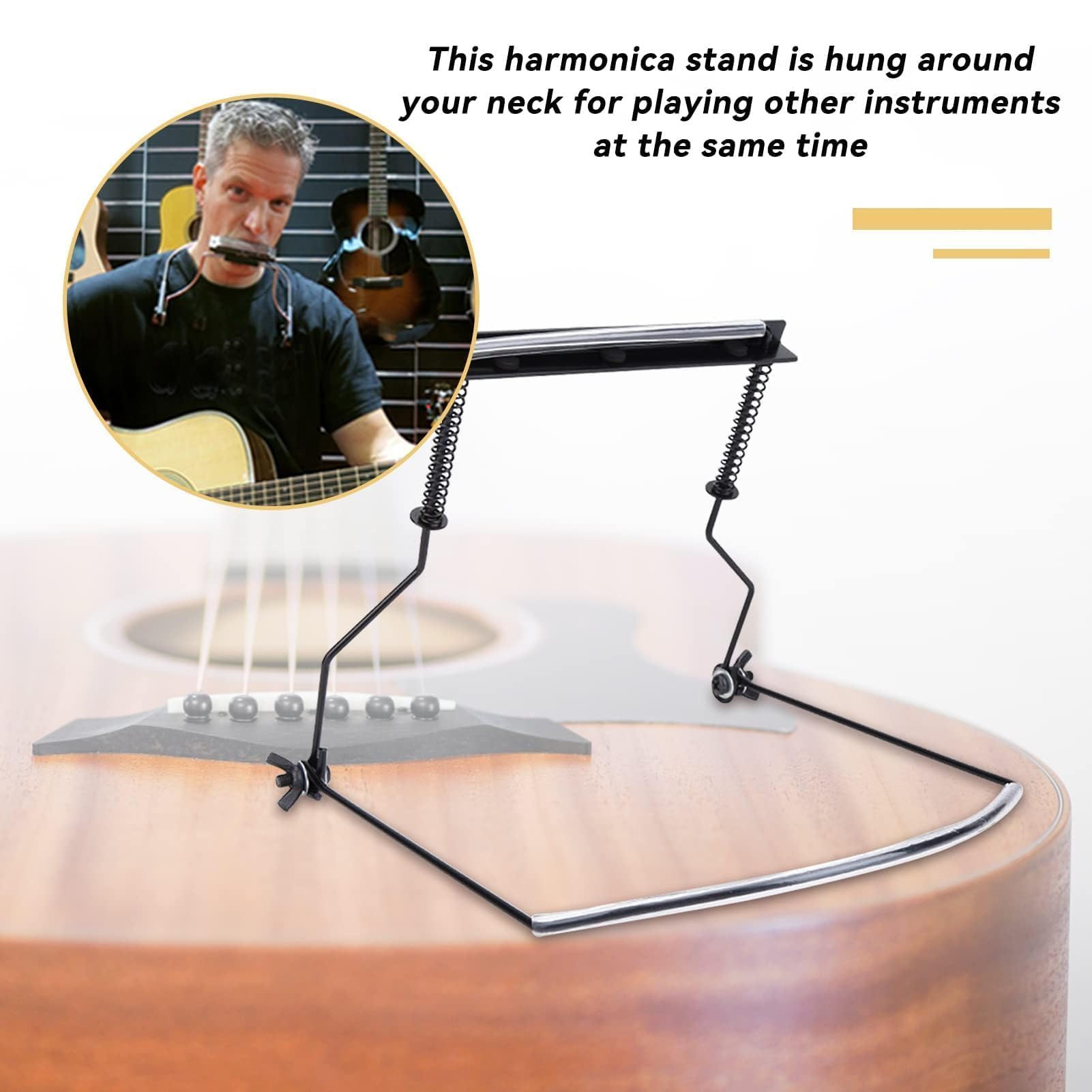 Soporte de Armónica de 10 Agujeros, Soporte de Cuello de Armónica Soporte de Armónica Manos Libres Soporte de Cuello de Armónica de Metal Ajustable Soporte Collar de Armónica Antirrayas para Músicos