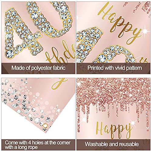 Image of 40th Birthday Door Banner Decorations for Women, Pink Rose Gold Happy 40th Birthday Door Cover Party Supplies, Large Forty Year Old Birthday Poster Backdrop Sign Decor