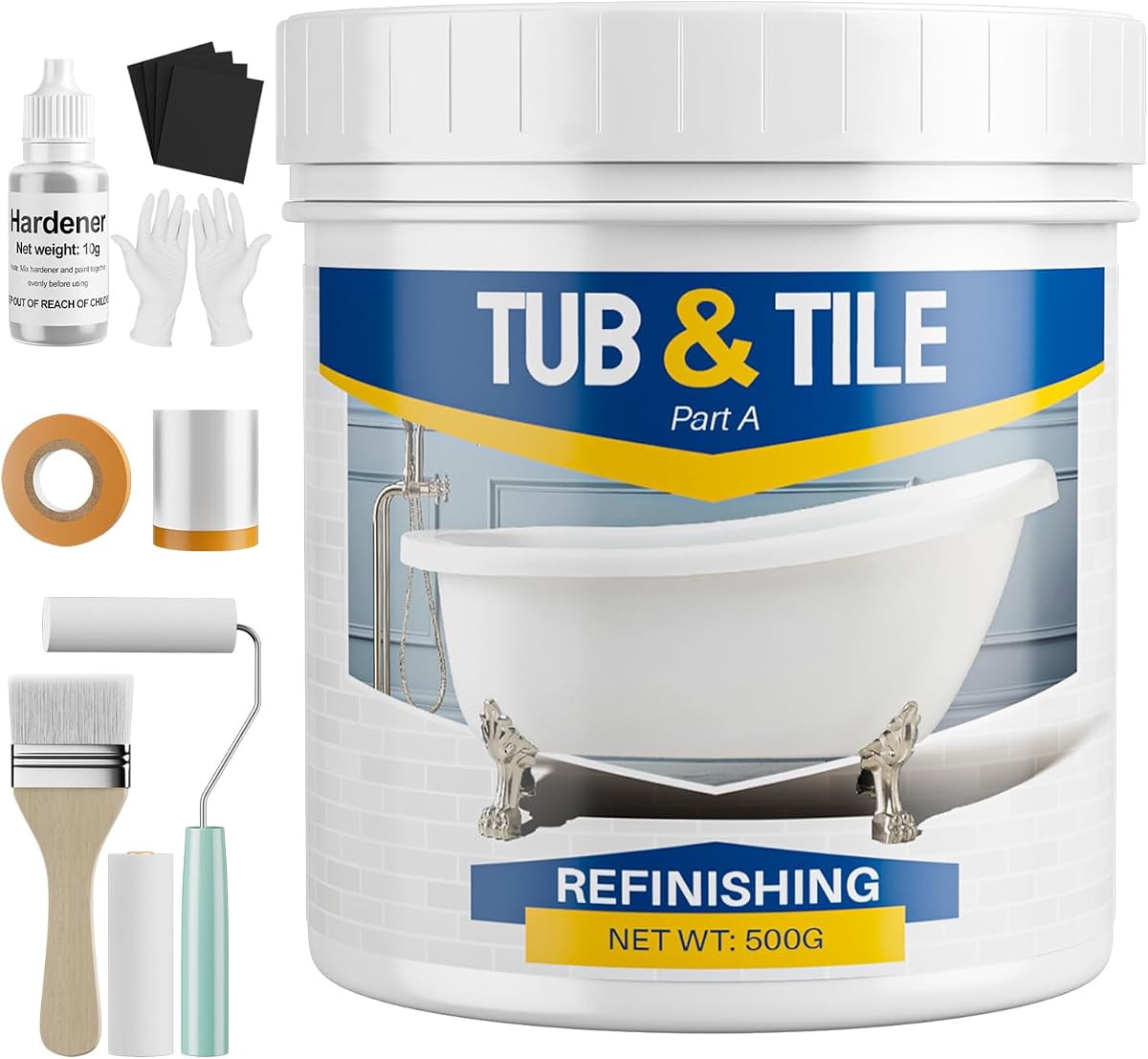 Tub and Tile Paint Refinishing Kit, 17.6oz Bathtub Refinishing Kit White with Tools and Hardener, Semi-Gloss White Tub Paint for Bathtub, Sink, Low Odor and Easy to Use, 25-30sq.ft