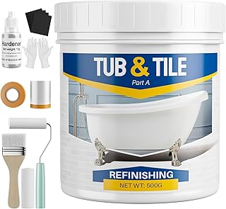 Tub and Tile Paint Refinishing Kit, 17.6oz Bathtub Refinishing Kit White with Tools and Hardener, Semi-Gloss White Tub Paint for Bathtub, Sink, Low Odor and Easy to Use, 25-30sq.ft