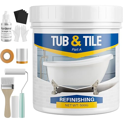 Tub and Tile Paint Refinishing Kit, 17.6oz Bathtub Refinishing Kit White with Tools and Hardener, Semi-Gloss White Tub Paint for Bathtub, Sink, Low Odor and Easy to Use, 25-30sq.ft