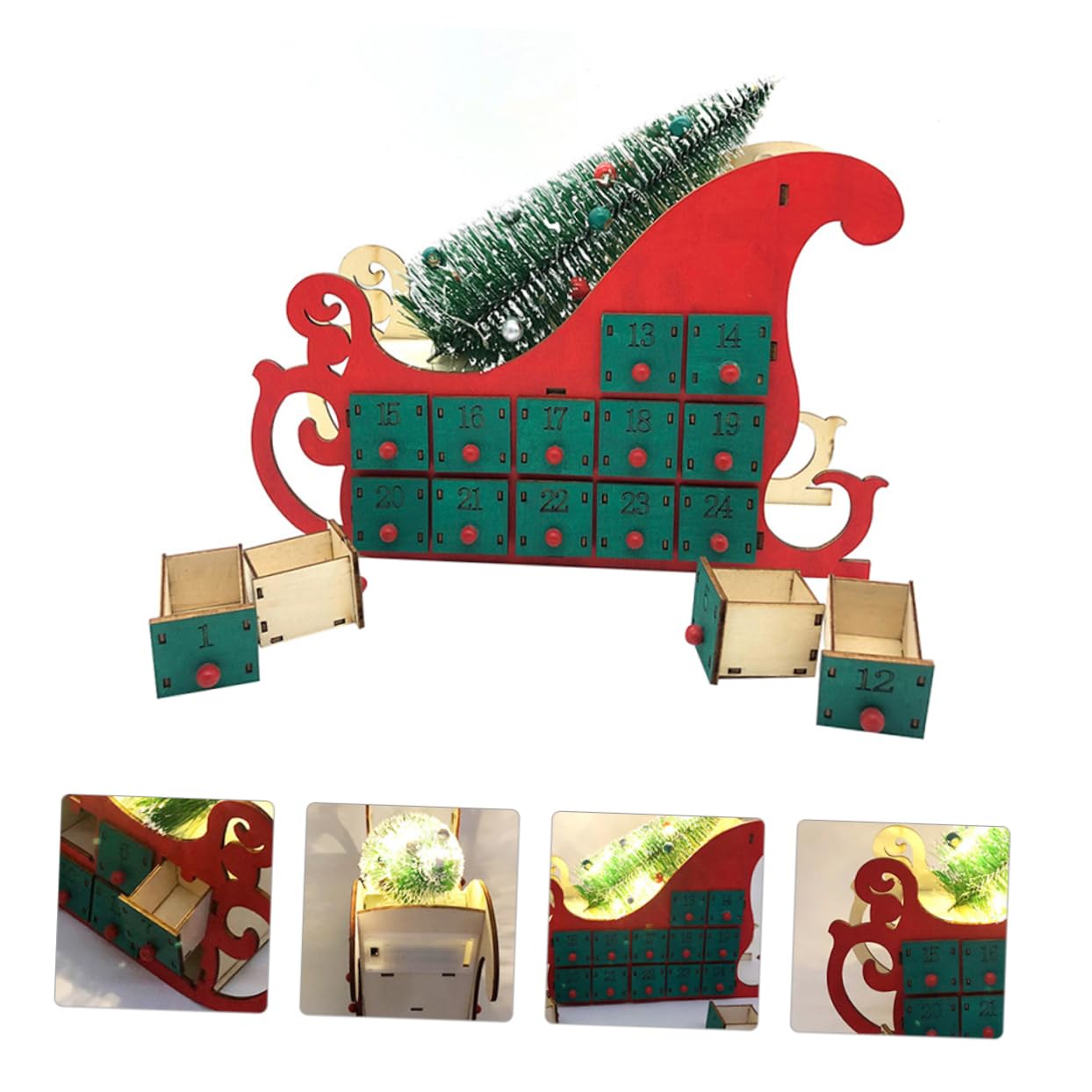 Generisch Weihnachtsschmuck Countdown-kalender Adventskalender-countdown Baum Adventskalender Für Erwachsene Beleuchteter Weihnachtlicher Rot Girlande Weihnachten Green Holz