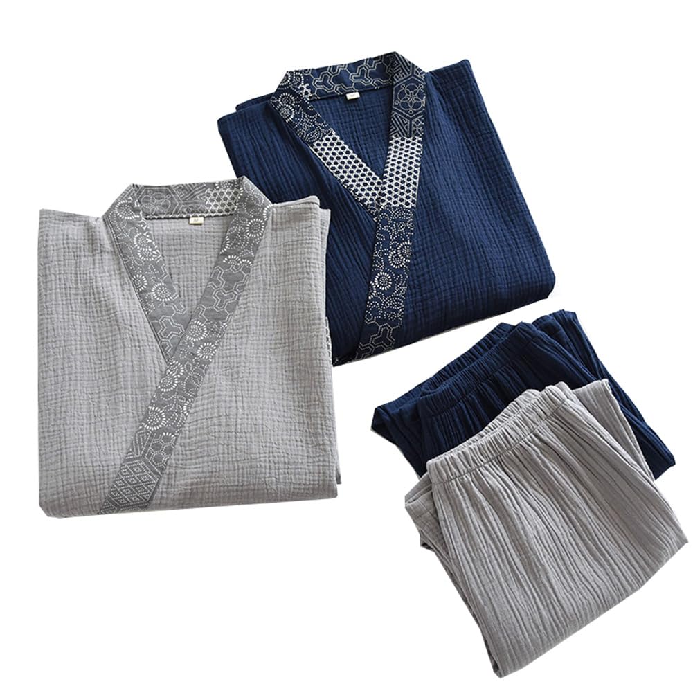 FANCYPUMPKIN Bata clásica de algodón Estilo japonés para Hombre, Talla Grande, Tipo Kimono