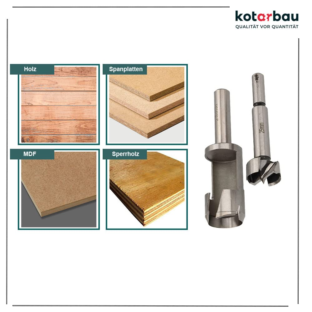 KOTARBAU® Set di frese e punte per legno, 25 mm, punte forstner, punte per trapano, trapano per potatura, fresa, punte per legno, punte per legno