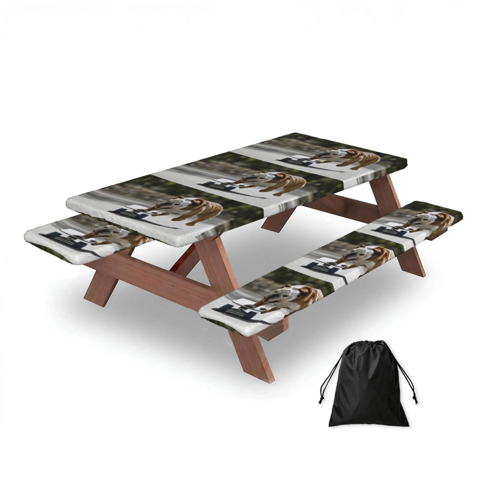 Dopklna As Picture English Bulldogs Bokeh Skateboard Pets English, Picnic Table Cover With Bench Covers -Waterproof Elastic Fitted Tablecloth For Garden Camping Patio 76X152cm