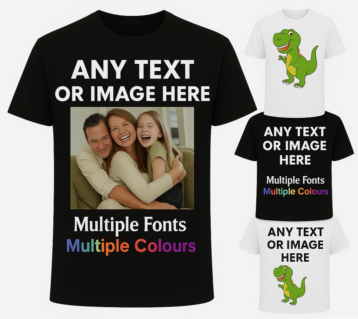 Personalised T Shirt UK Unisex Cotton Tee with Any Photo or Text Design Your Own Funny Gift for Men Women Kids Birthday, Christmas, Events