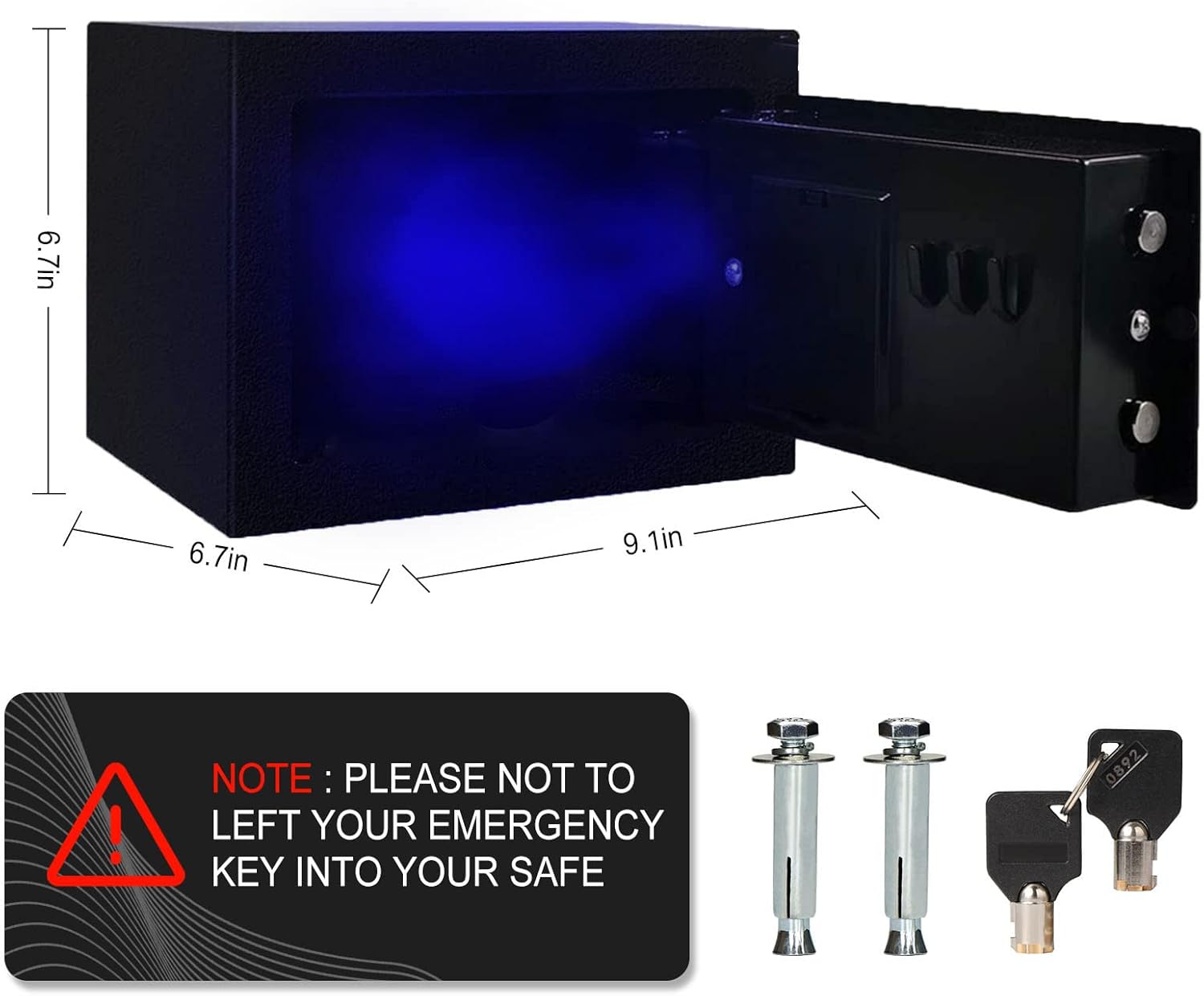 Electronic Safe Box with Keypad & Keys, Money Lock Boxes, Safety Boxes for Home, Office, Hotel Rooms,Business, Jewelry, Gun, Cash, Steel Alloy Drop Safe 9.1" x 6.7" x 6.7''… (17E With Light)
