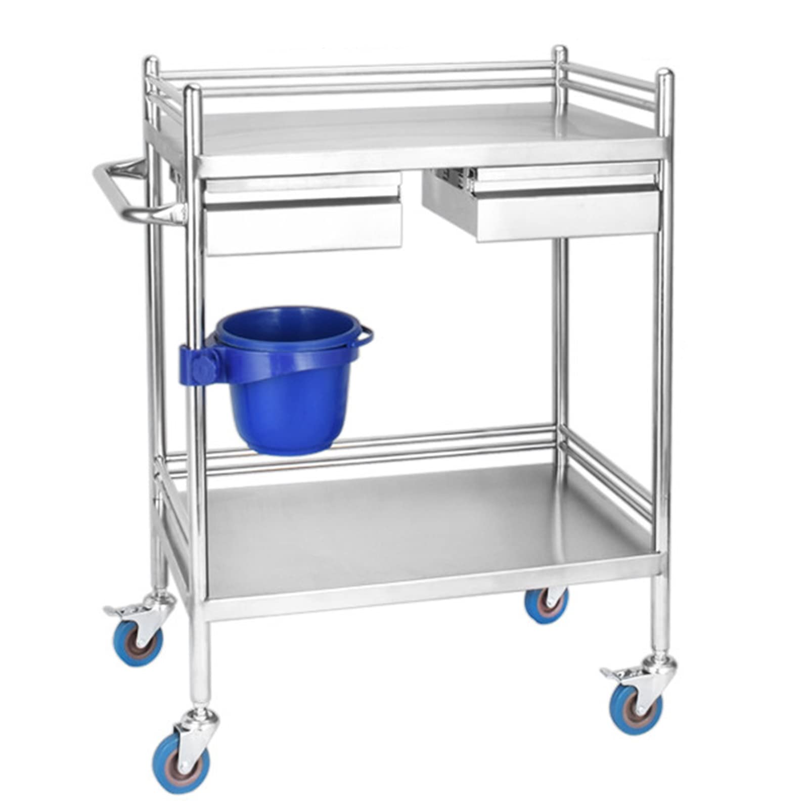 Medical Trolley, 2 Tier Heavy Duty Medical Utility Cart, With 360°Rotate Wheels Mobile Care Car Clinic Carts, Laboratory Equipment Rolling Carts Spa Beauty Salon Tool Car(Double Drawer-60X40Cm)