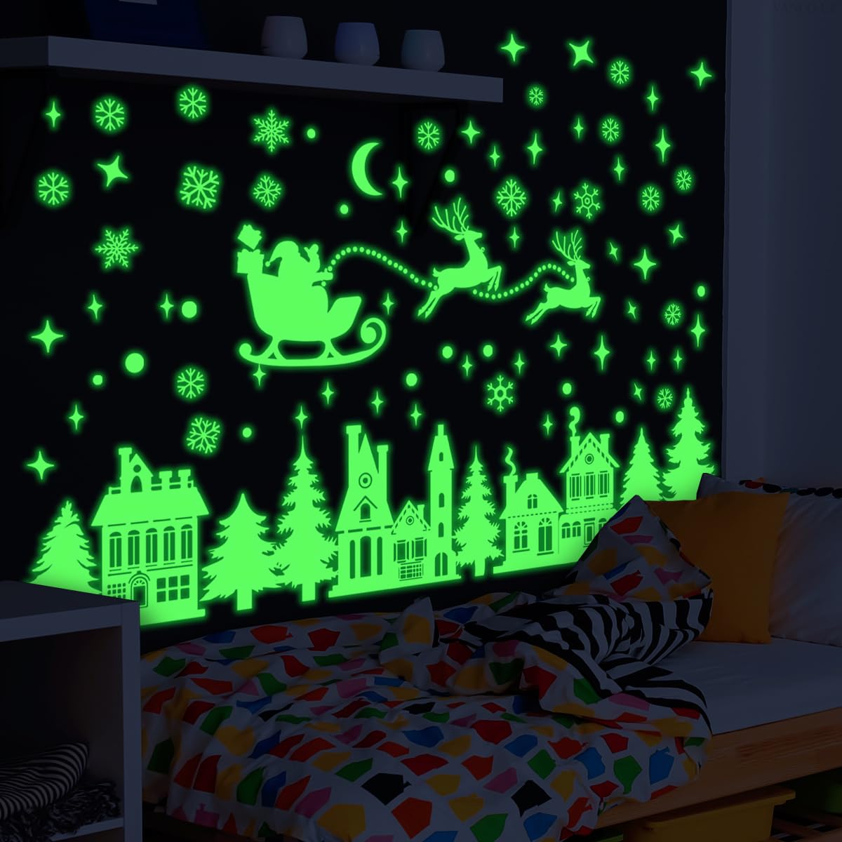 DIY Kreativität Sternenhimmel Astronaut Nachtlicht Wandaufkleber Cartoon Kaninchen Wandaufkleber Stern Raumschiff Nachtlicht Aufkleber Raumdekoration (Weihnachtsaufkleber)