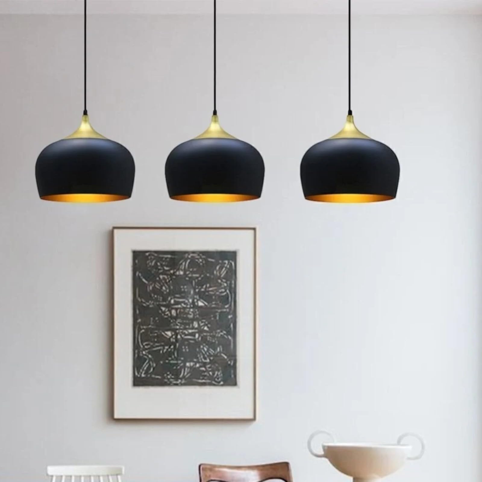 bamyum Lot de 3 Suspension Luminaire Moderne en Metal, Lustre Salle à Manger Ronde de 30 cm, Lustre Cuisine E27 en Métal, Plafonnier, Lampe pour Chambre, Salon, Couloir, Noir