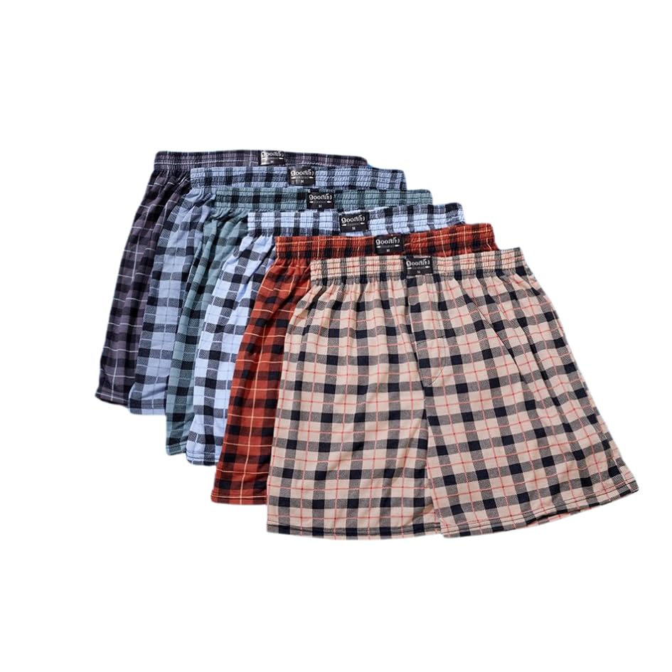 100Salueng Men's Plaid knitted Boxer Shorts, Assorted Colors, Pack of 6