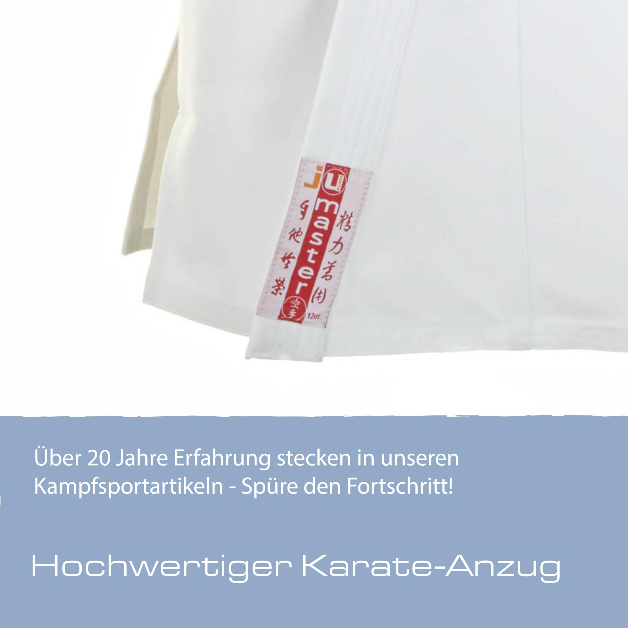 Ju-Sports Master Karateanzug Erwachsene weiß - Robuster Karatekimono mit Canvas-Gewebe und traditionellem Schnitt 100% Baumwolle, Abgesteppte Ärmelenden