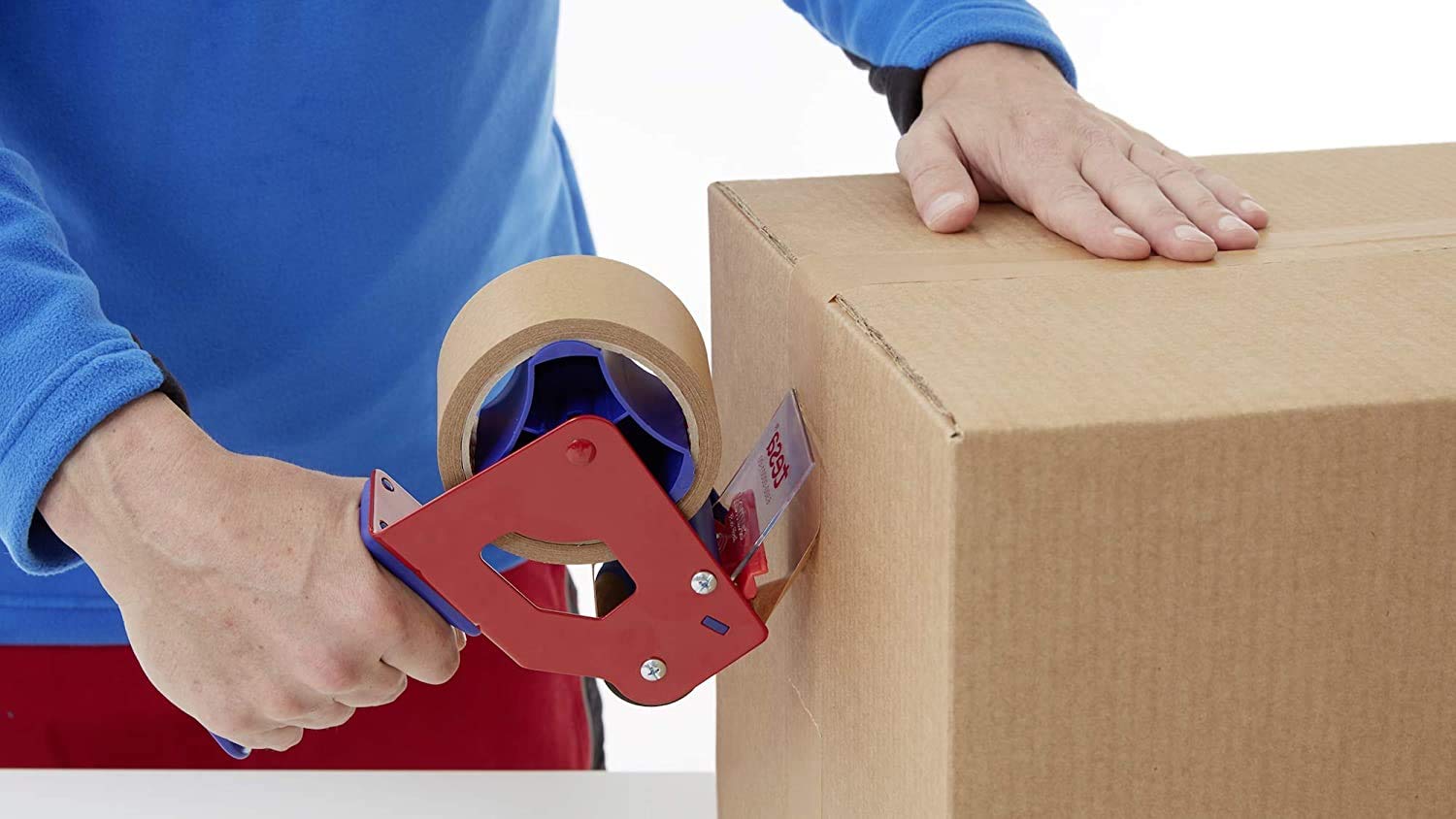 tesa Packband Handabroller Economy - robuster Abroller für Paketbänder - Profi-Qualität - Für Klebebänder mit bis zu 50 cm Breite (4er Pack)