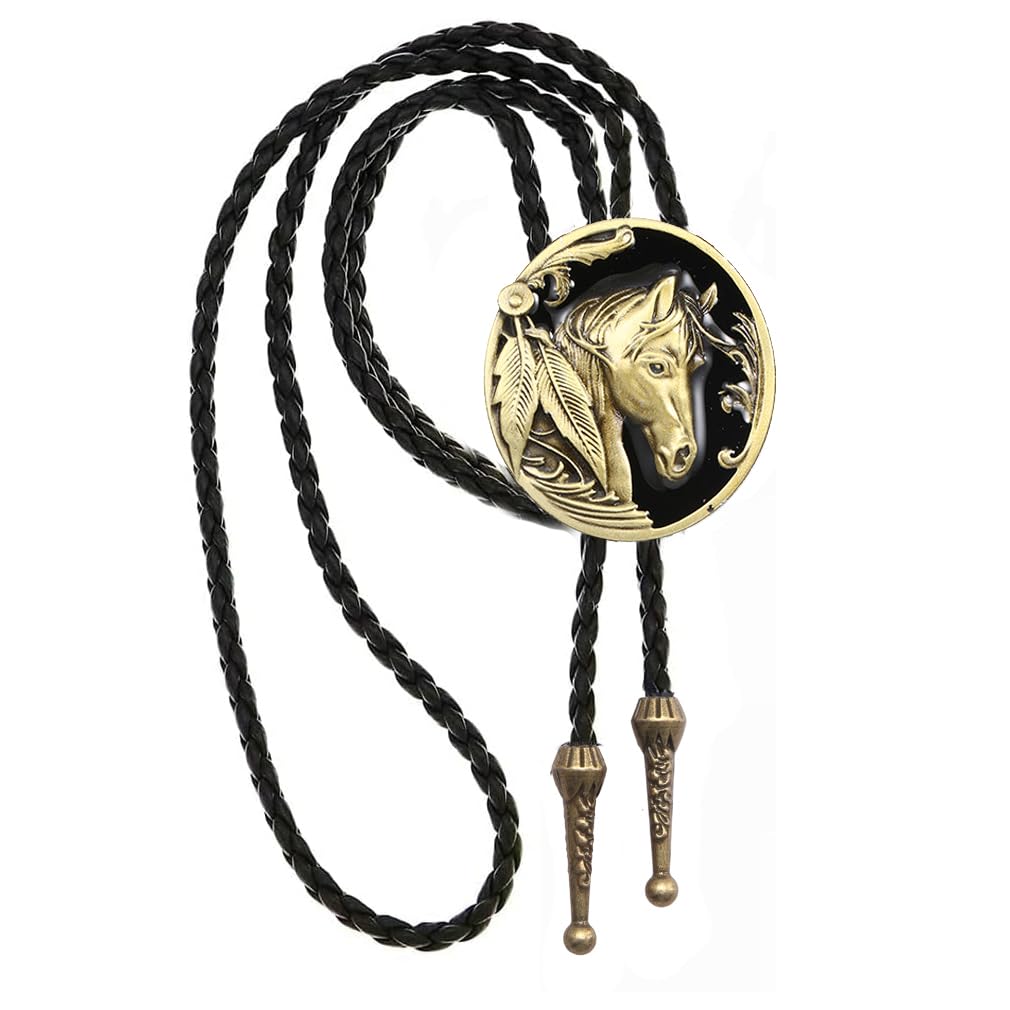Joxevyia Bolo Tie for Men Vintage Cow Skull Leather Rope Western Cowboy Necktie Vintage Bola Tie Gift for Him