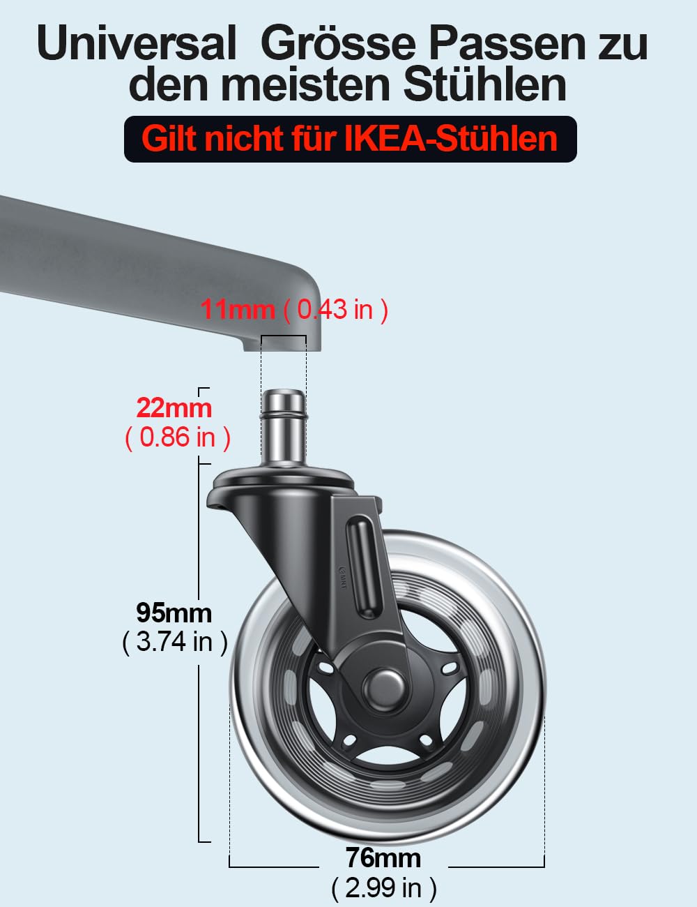 Offgridtec Set Di 5 Ruote Per Sedia Da Ufficio Con Freno