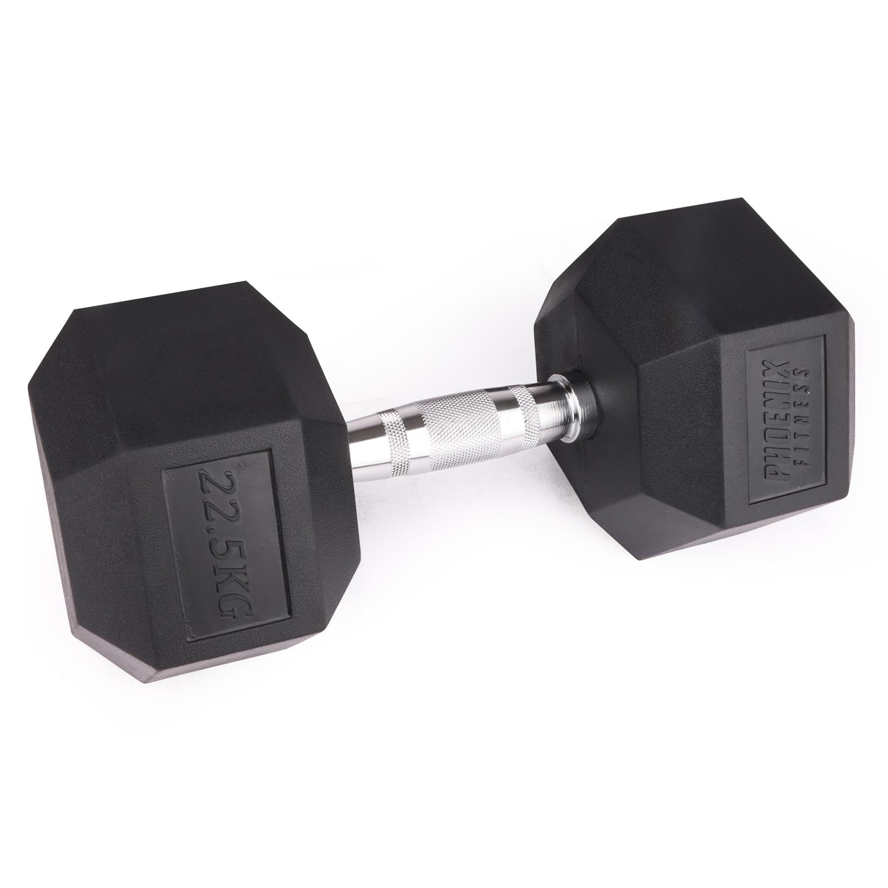 Phoenix Fitness Hex Dumbbell - Single Rubber & Cast Iron Hexagonal Dumbell Hand Weights for Men and Women at Home & Gym - Weight: 22.5kg