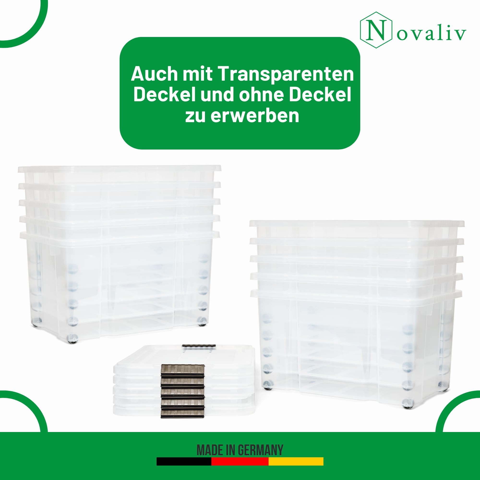 Novaliv 6x Aufbewahrungsboxen mit Deckel Groß 55L Anthrazit Nestbar stapelbar mit Clipverschluss Rollboxen Kunststoff BPA-frei 61x40x32,5 cm