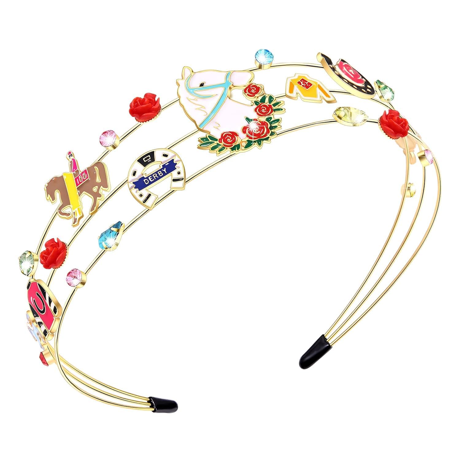 NVENF Kentucky Derby Headbands for Women Rose Flower Horse Horseshoe Headbands Kentucky Derby Outfits Hair Accessories Gifts (Pattern D)