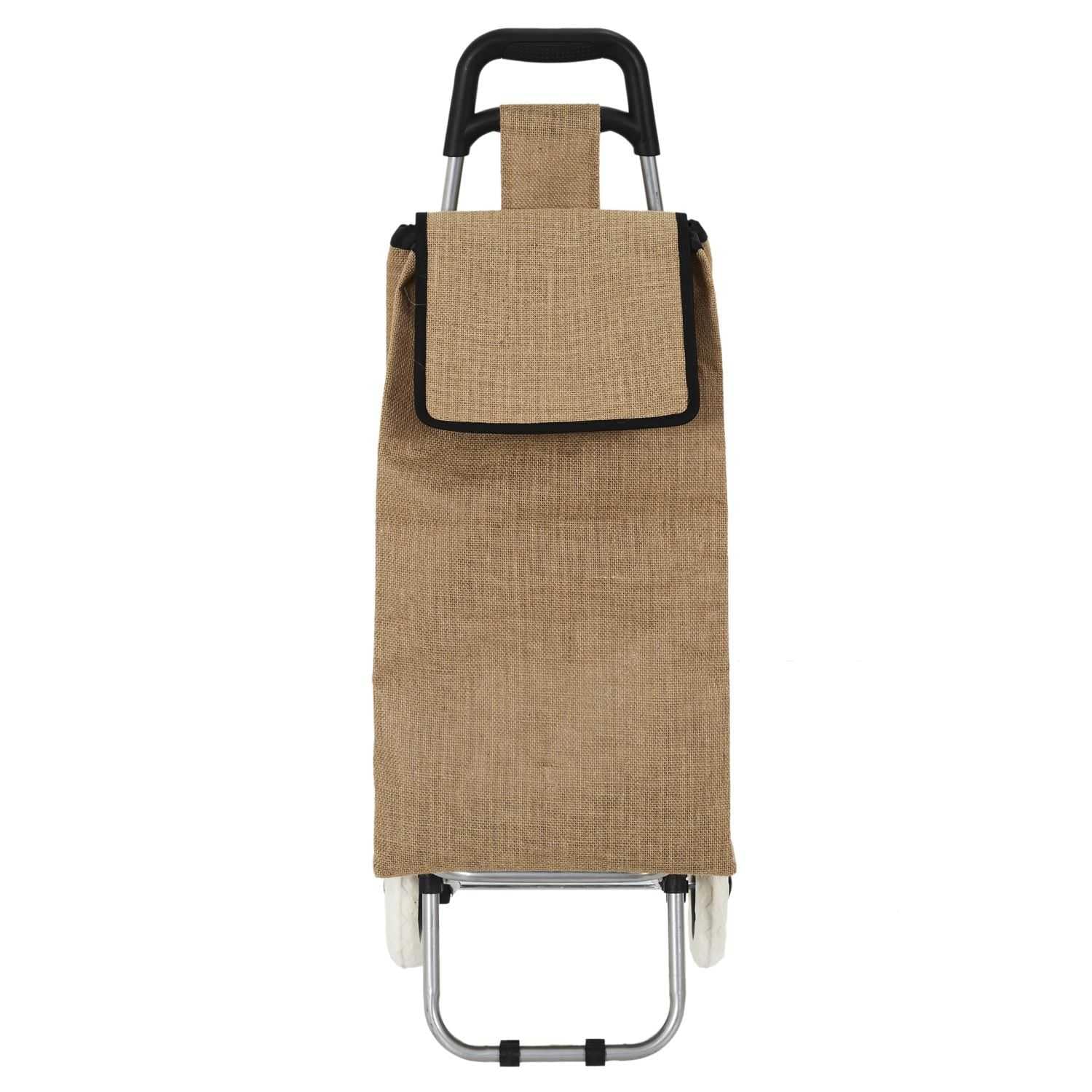 SH0012, Carrello della spesa 2 Ruote in juta, robusto e duraturo, ottimizza lo spazio di stoccaggio, tasca integrata, altezza ergonomica di 95 cm, mobilità su diverse superfici