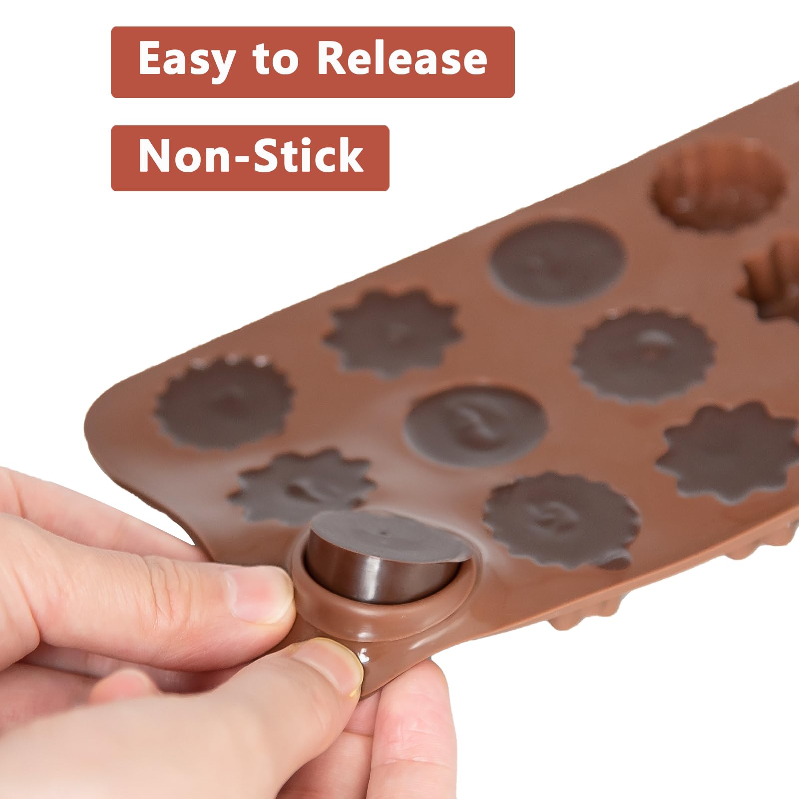 Paquete de 6 moldes de chocolate con flores y corazones, silicona, sin BPA, moldes multiusos, 90 cavidades, antiadherentes, fáciles de usar