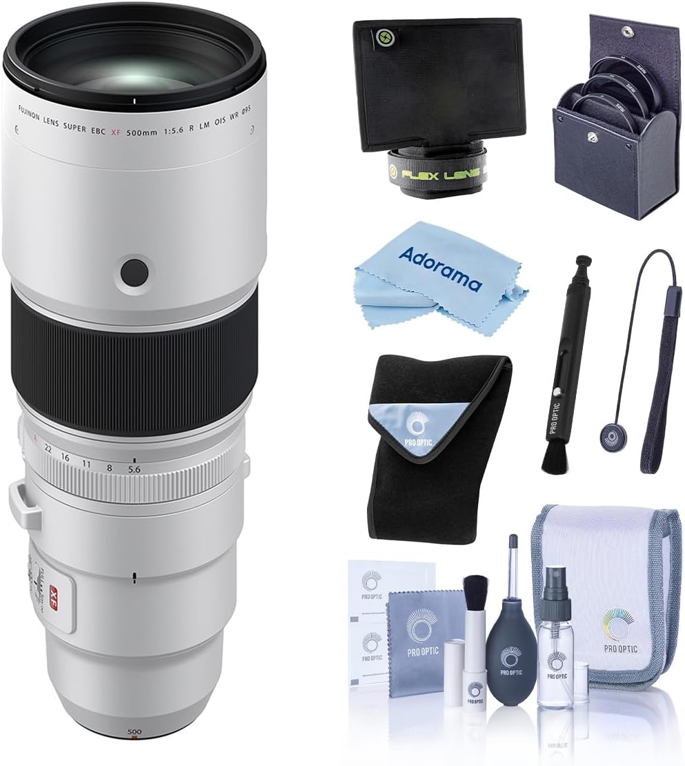 Fujifilm XF 500mm f/5.6 R LM OIS WR Lens, Bundle with 95mm Filter Kit, Lens Wrap, Lens Shade, Cleaning Kit, Lens Pen Cleaner and Microfiber Cleaning Cloth