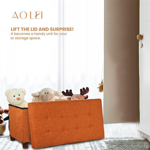 Miniatura 4 de Ao Lei Banco otomano de almacenamiento de 30 pulgadas, banco de almacenamiento con patas de madera para sala de estar, otomano, reposapiés, tapa
