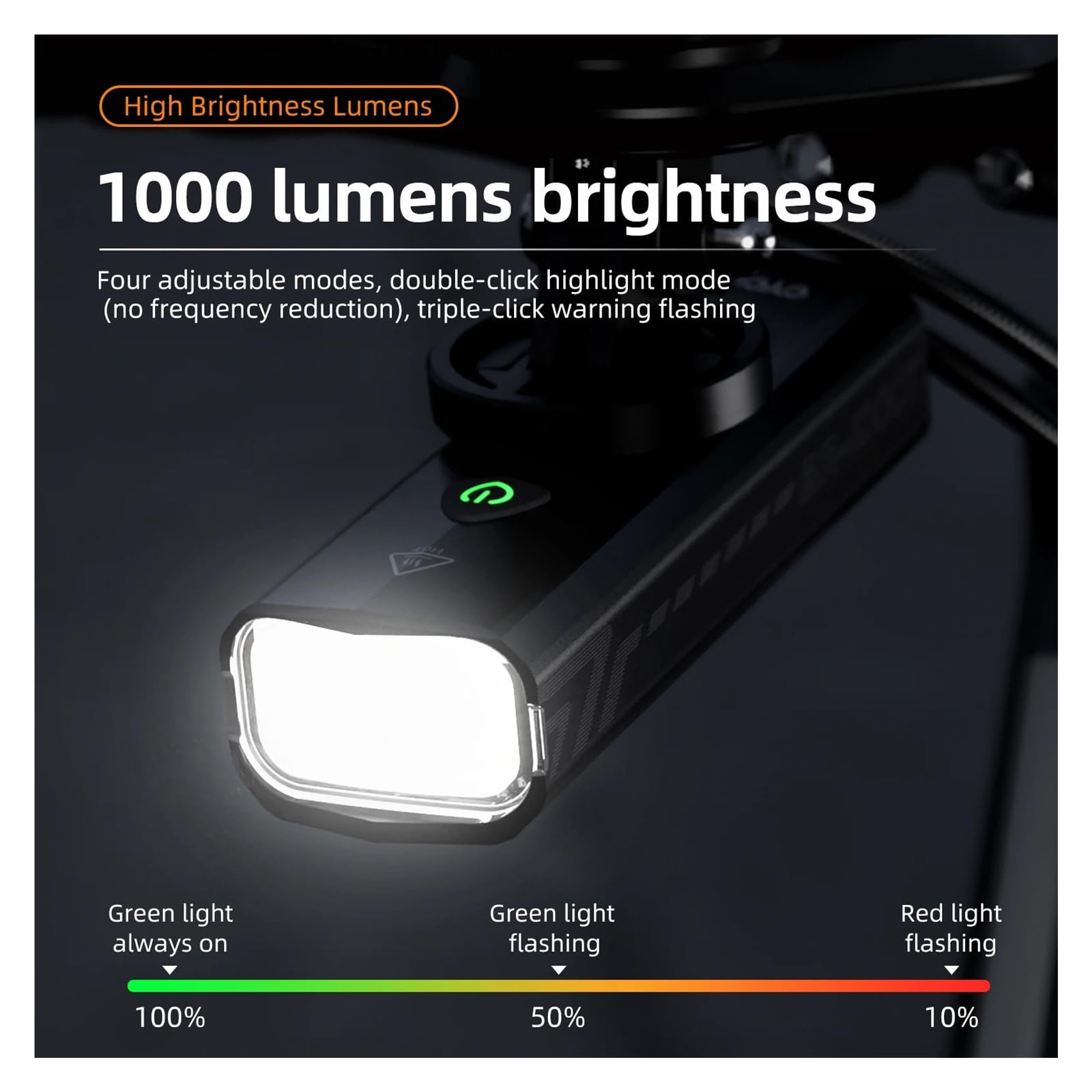 1 luz Delantera de Bicicleta de Aluminio de 1000 LM.