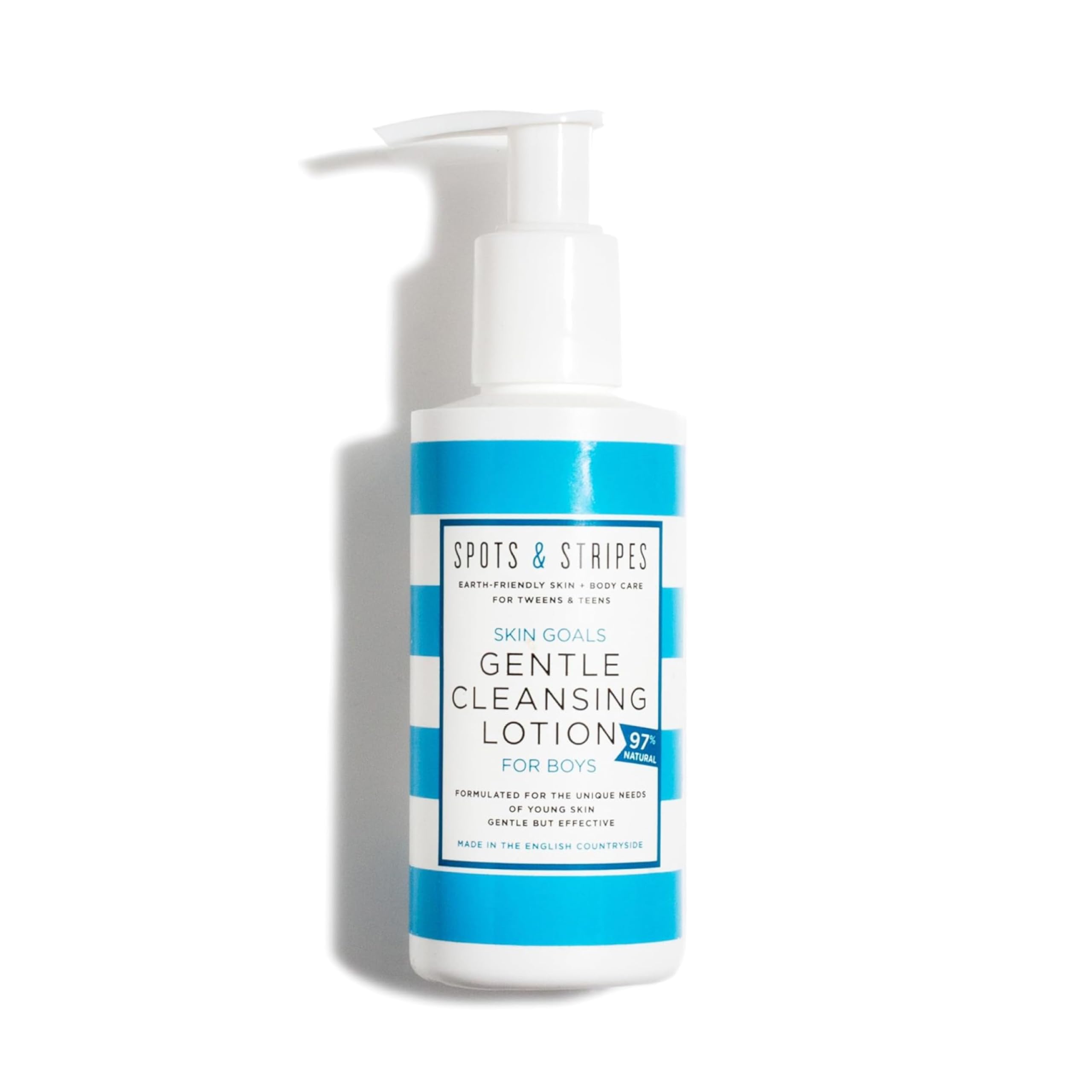 Spots & Stripes - Skin Goals Gentle Cleansing Lotion for Boys, the Perfect Starter Face Wash for Teen and Young Skin with Virgin Coconut, Kukui and Chamomile, Super-Gentle, Combats Blemishes (150ml)