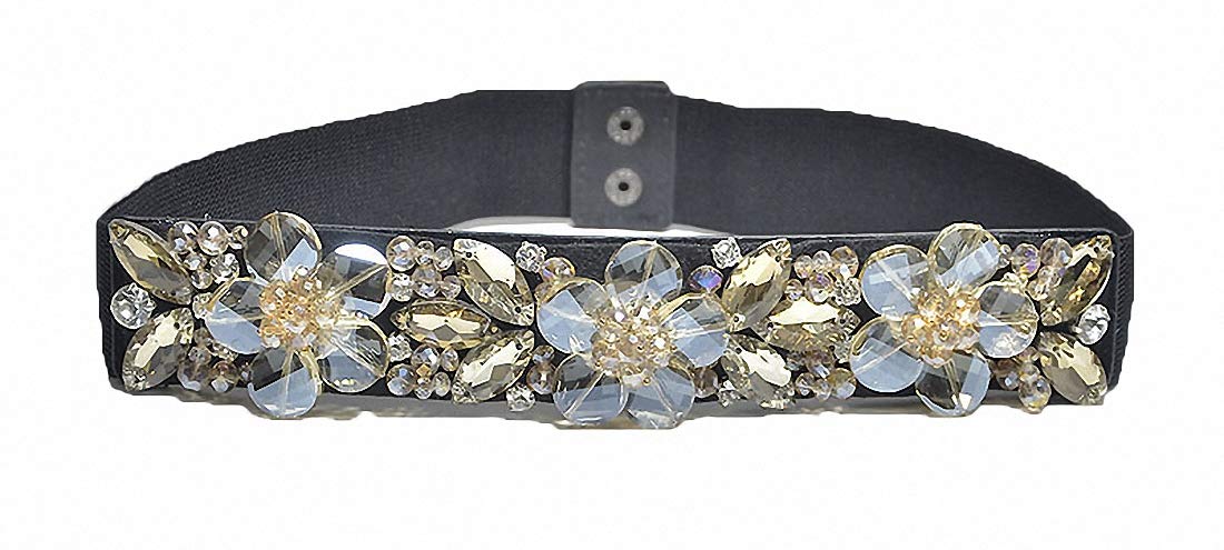 Sparking Rhinestone Crystal Women's Elastic Wide Skinny Waist Stretch Belt for Dress