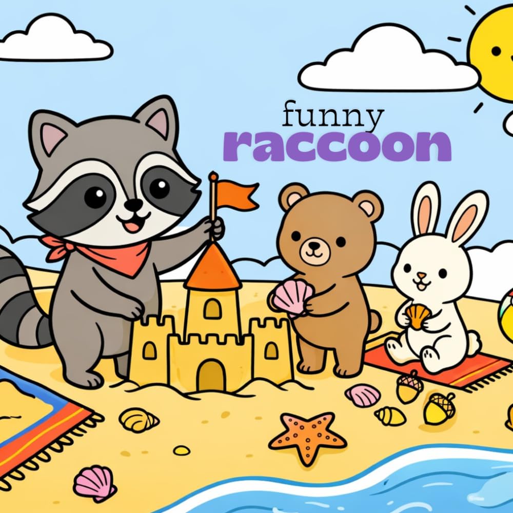 Funny Raccoon Cozy Coloring Book: Easy-to-Color Everyday Scenes and Cute Characters for Adults, Teens, and Kids to Relax