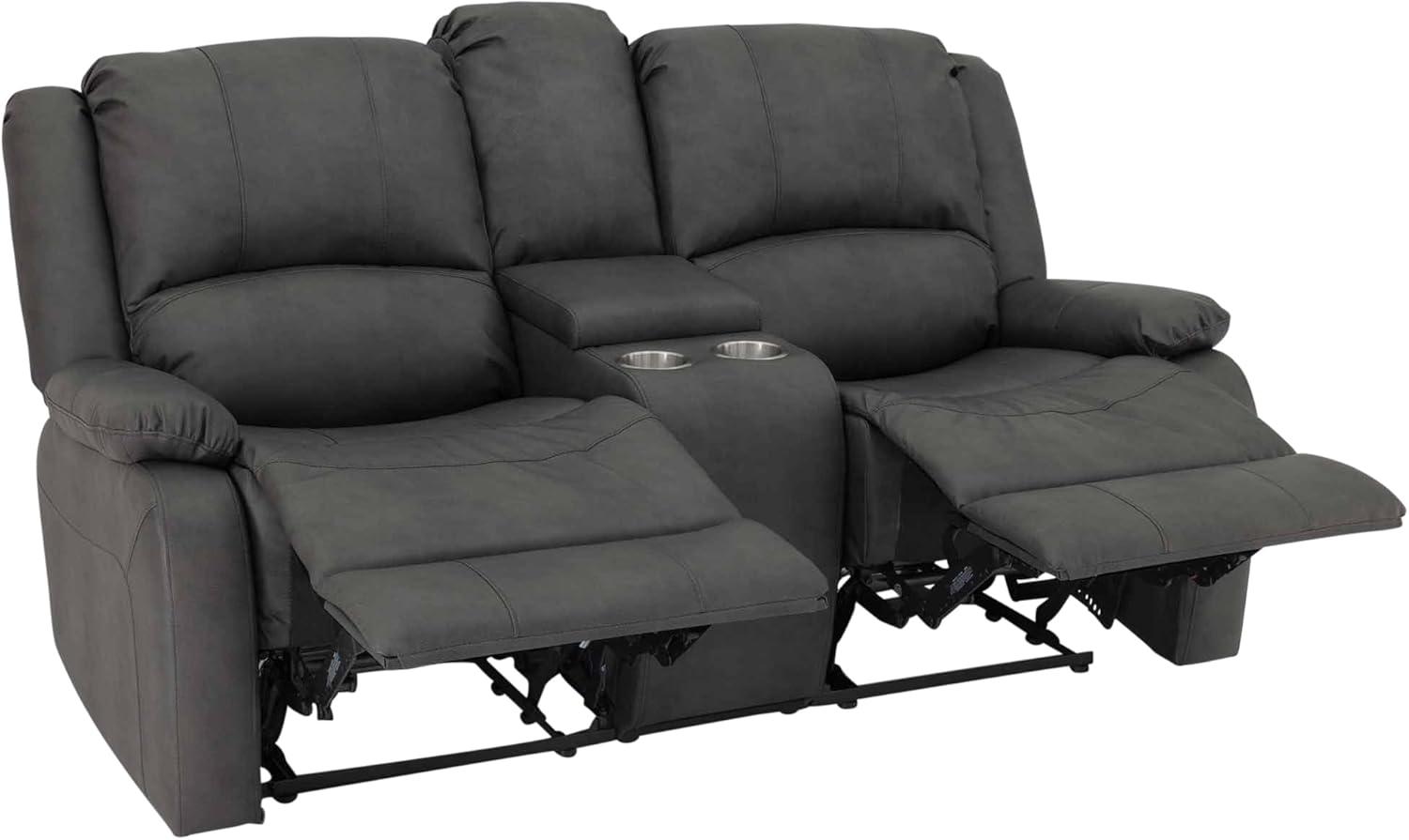RecPro Charles 70" Double Recliner RV Sofa | Zero Wall Loveseat for Camper | Wall Hugger Couch | Fifth Wheel Theater Seating | Upgraded 2023 Fabric (Gunmetal)