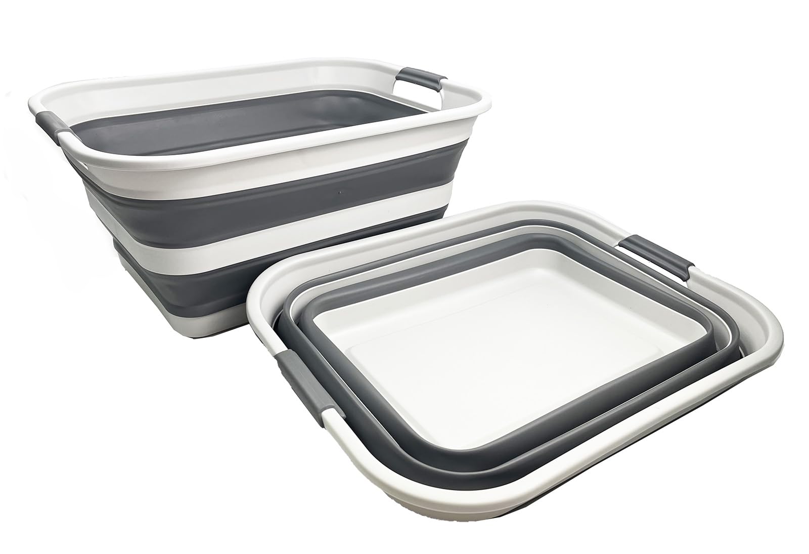 SAMMART Zusammenklappbarer Wäschekorb aus Kunststoff mit Griff/Faltbarer Pop-Up-Aufbewahrungskorb – platzsparende Waschwanne/Aufbewahrungsbedarf (Grey/Steel Grey, 42L (Set of 2))