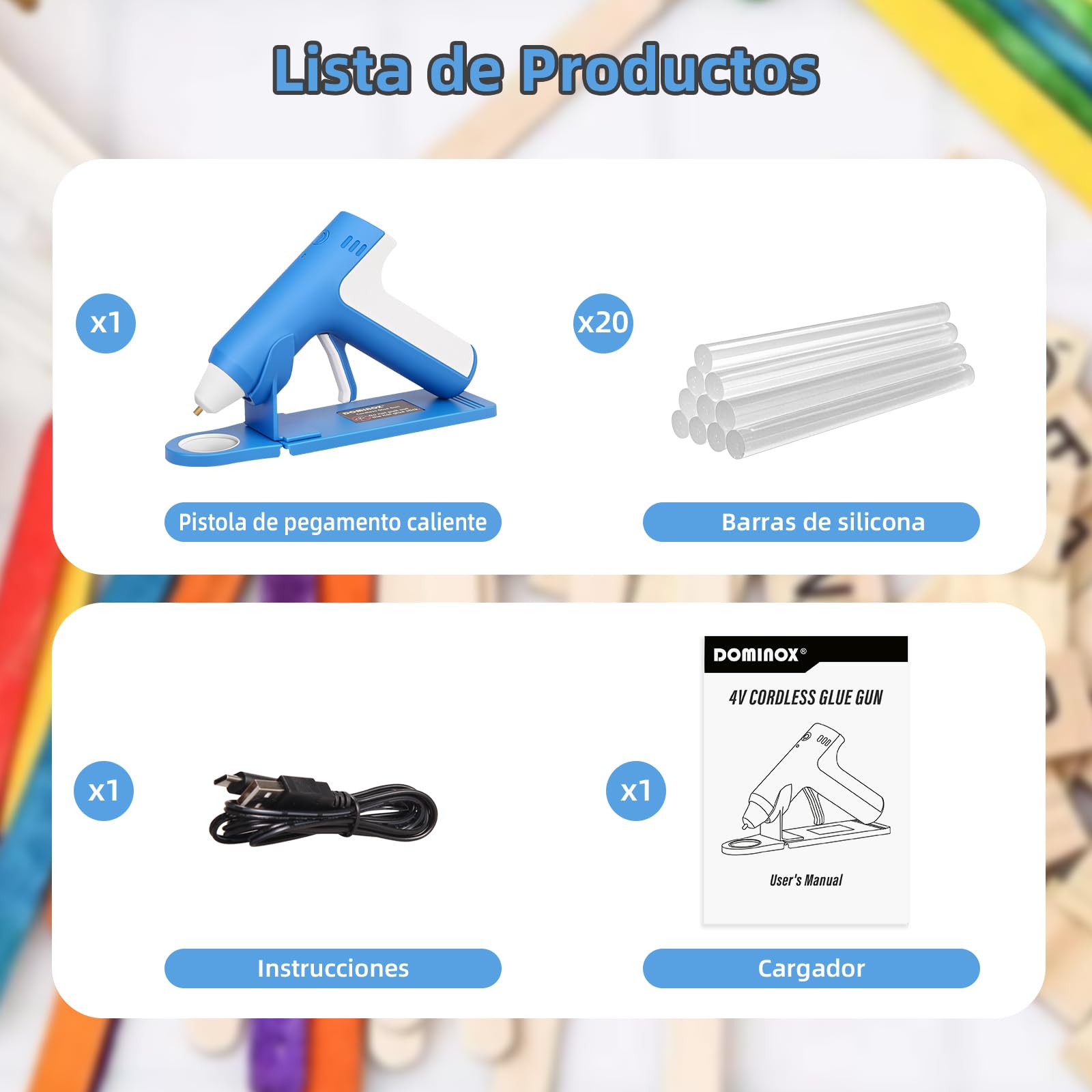 Pistola de Pegamento Caliente Inalámbrica con 20 Barras de Silicona, Calentamiento Rápido de 25S, Batería Recargable 2000mAh Type-C, Apagado inteligente, para Arte, Artesanía, DIY, Azul