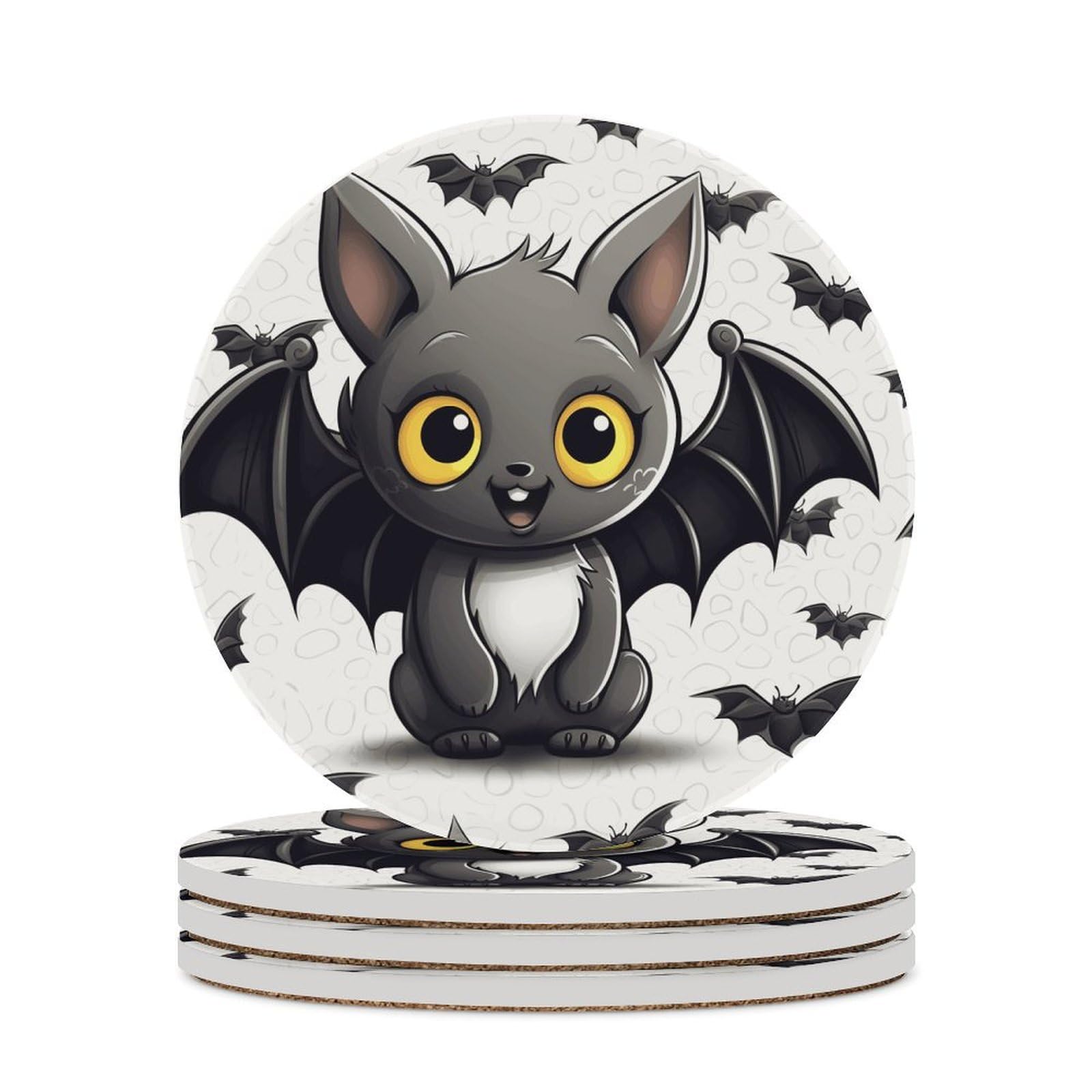 Cute Bat Coaster with Cork Base Drink Coasters for Coffee Table Decor Modern Cup Coasters with Non-Slip & Heat-Resistant Cute Ceramic Table Coaster for Home Dining