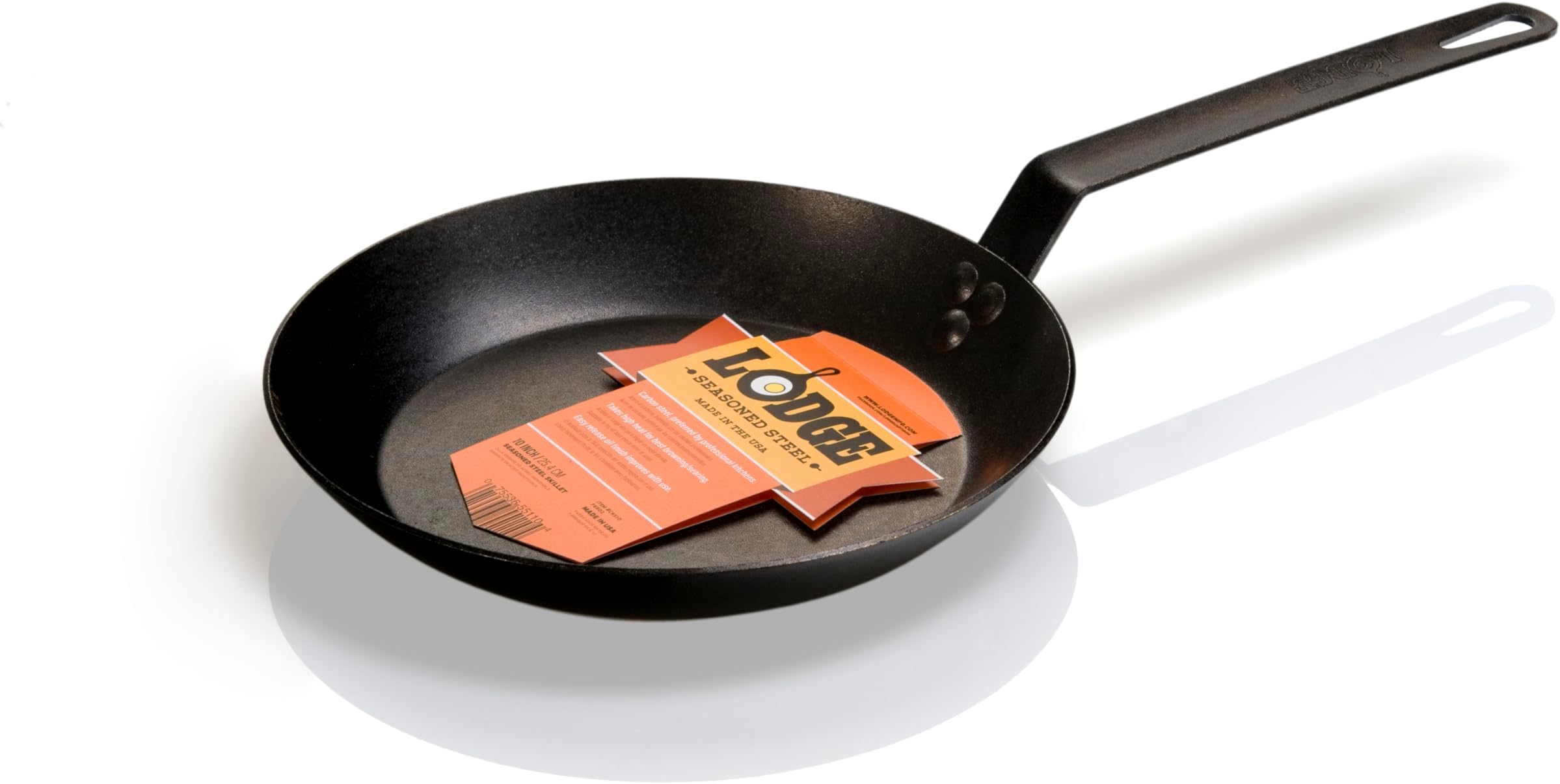 Lodge 10 Inch Carbon Steel Skillet - PFAS-Free Pre-Seasoned Carbon Steel Frying Pan for High-Heat Searing - Long Handle Design for Omelets, Grilling, and Campfire Cooking - Made in the USA