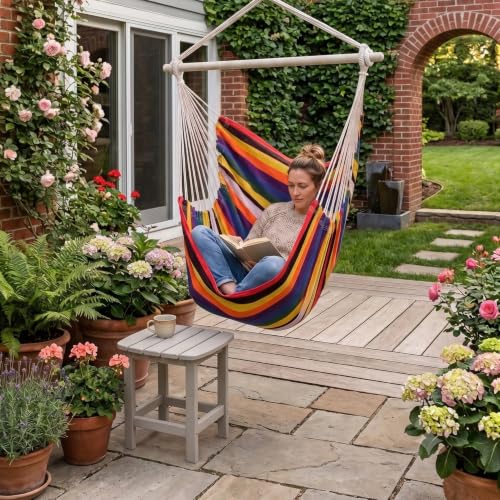 Image of ADVOKAIR Hammock Chair Swing, Heavy-Duty Hanging Rope Swing Seat Supports 500 Lbs, Ideal for Outdoor Patio, Backyard, Porch, Deck & Indoor Bedroom Use