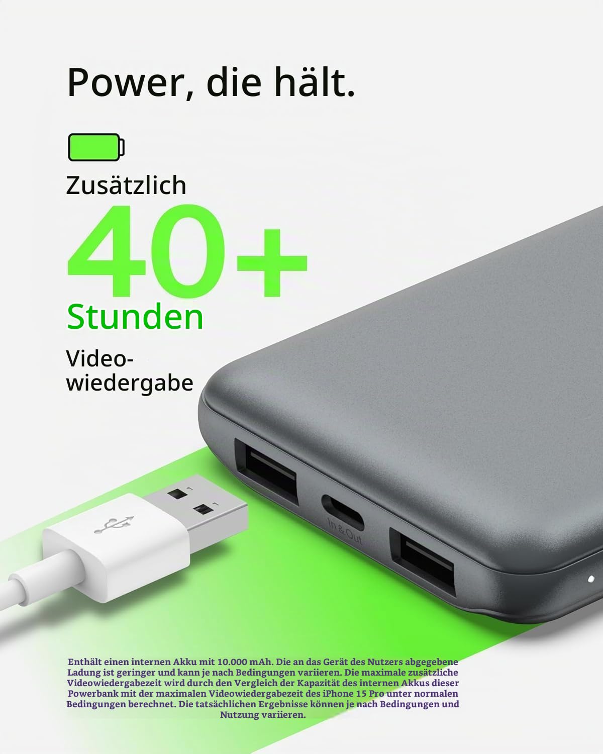 Belkin BoostCharge 10000mAh Power Bank mit USB C und USB A Ports – Grau – Ansicht 3