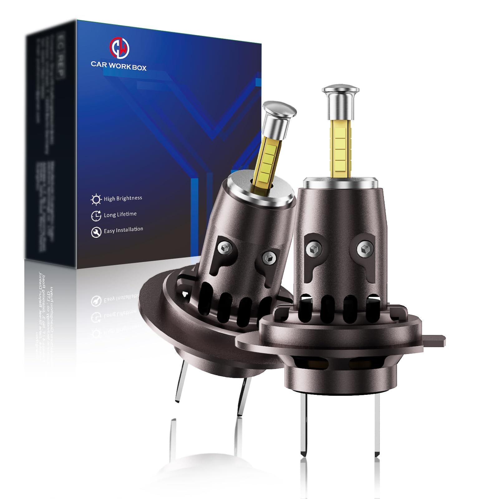 CAR WORK BOX H7 LED Ampoule Kit: 6500K 24000LM Auto Phare Kit Compatible Feux de Route et Feux de Croisement pour 12 Voiture