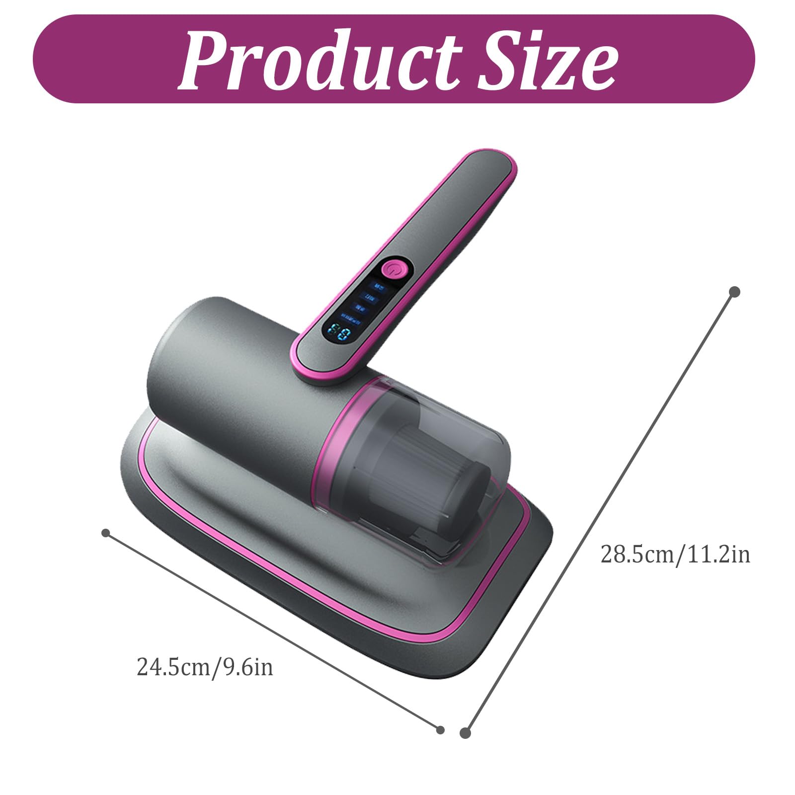 Aspirateur Anti-Acariens Portatif pour Matelas, 12Kpa Sans Fil, Détecteur de Poussière avec Lumière UV-C 2 Vitesses Réglables (Violet)