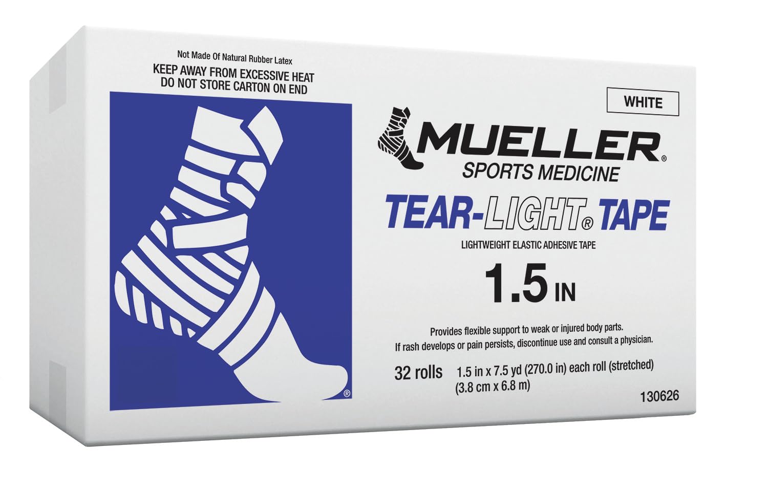 Mueller Venda Tear-Light Tape Venda, Unisex Adulto, Blanca, 3.8cm x 6.8m
