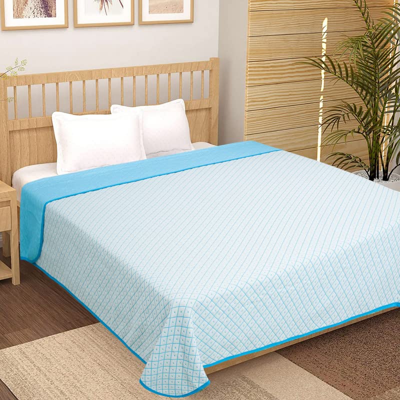 Image of BSB HOME 100% Cotton Reversible Dohar Double Bed, Soft Lightweight Bed Blanket, AC Dohar Blanket for Summers /Winter (Size 90 inch by 88 inch, Aqua & White, Gift Packing Bag)