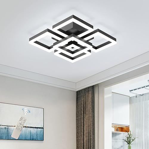 GEADI Lámpara de techo LED moderna, luz de montaje empotrado negra de 64 W, lámpara de techo cuadrada con control remoto, lámpara de techo acrílica