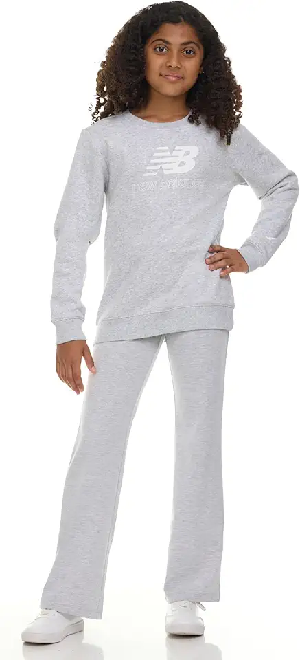 New Balance Girls 2 Piece Set – Crewneck Sweatshirt & Flared Leggings Set, Soft Cotton Blended Fleece Premium Activewear