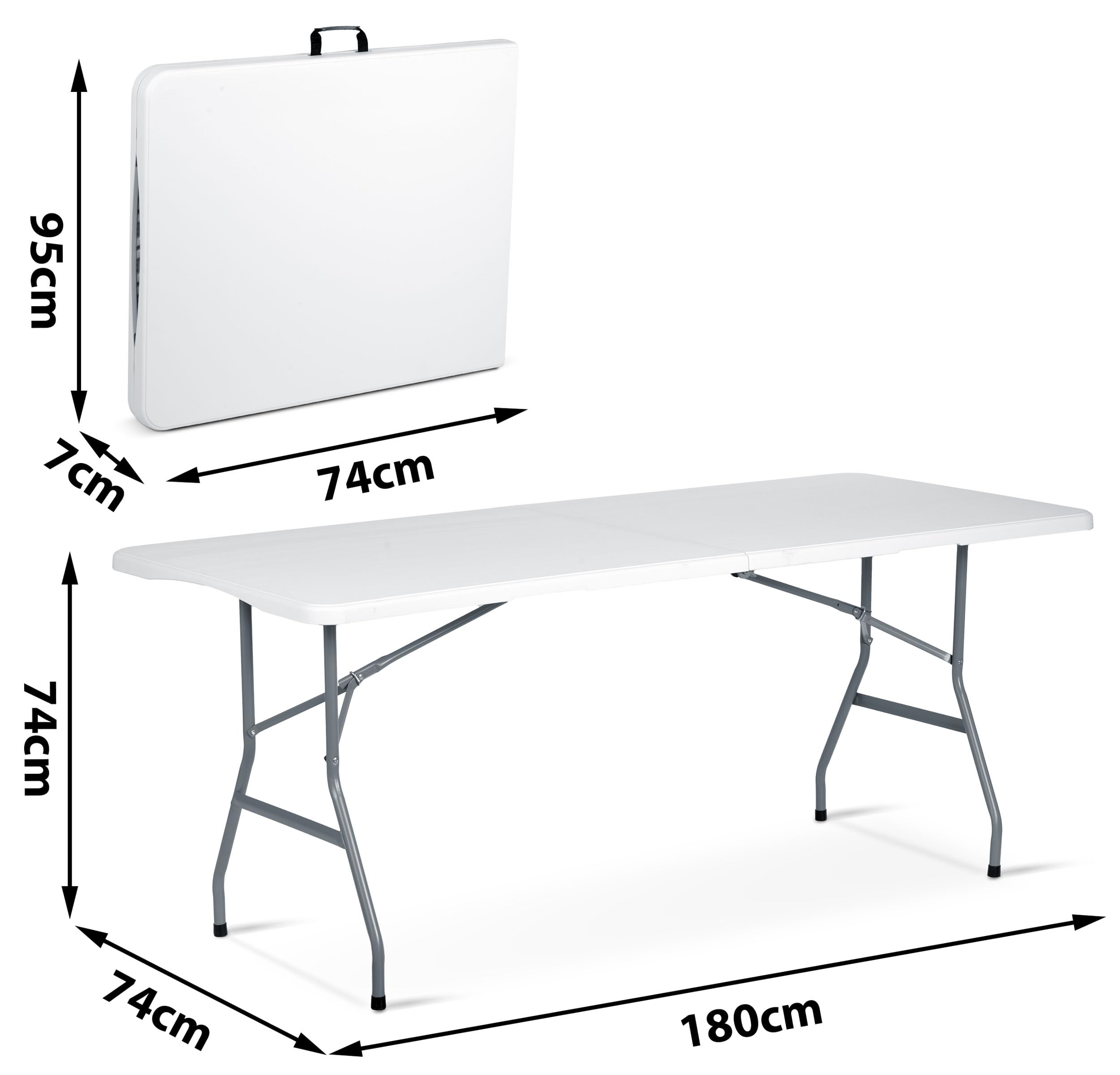 Tavolo da giardino, pieghevole, 180 x 74 cm, con maniglia, pieghevole, per feste, colore bianco