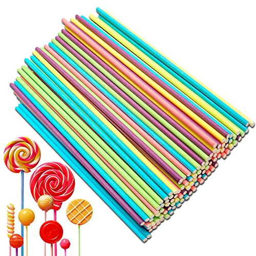 ACONDE Lot de 300 bâtonnets de gâteau pop multicolores de 15 cm, 6 couleurs, pour la fabrication de sucettes à gâteau, chocolats et desserts