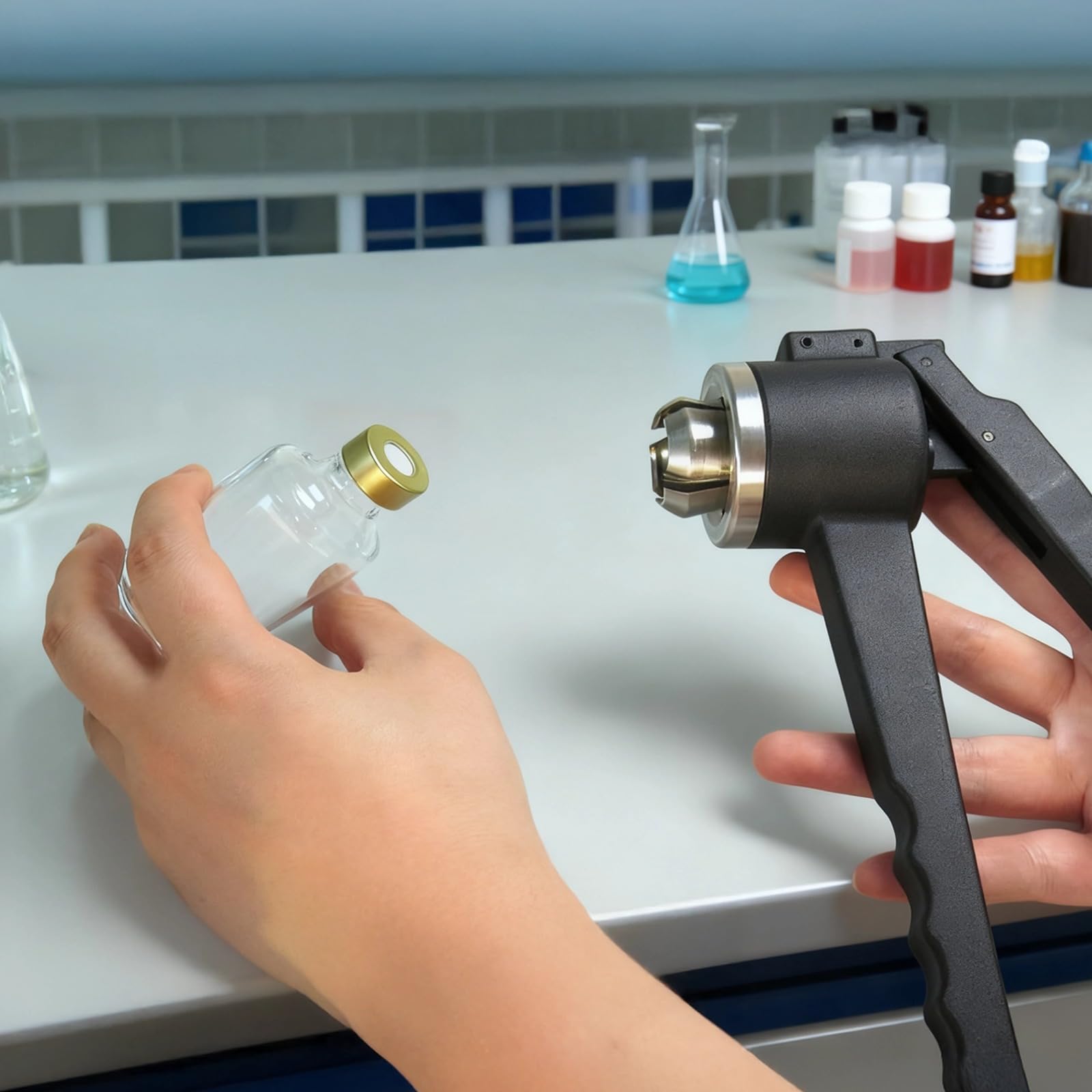 Manueller Vial-Crimper für 13A Aluminium-Plastik-Verschlüsse, Handverschließzange, Metall-Flaschenverschließer für Glasflaschen, schnelles und sicheres Verschließen, 19,5 x 8 x 5 cm